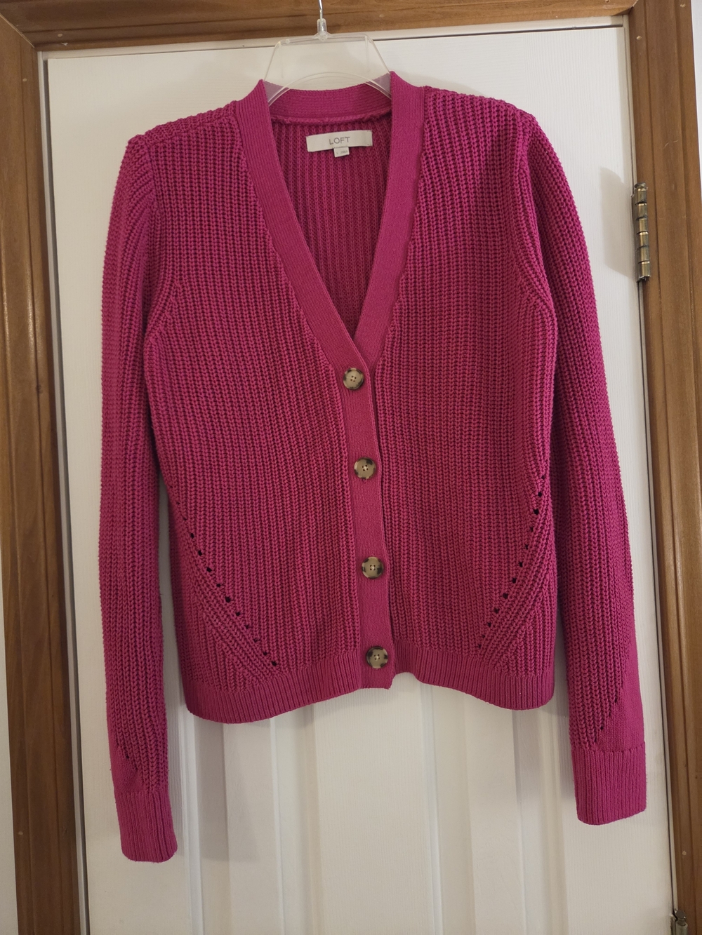 LOFT Women's Fuchsia Button-Front Knit Cardigan